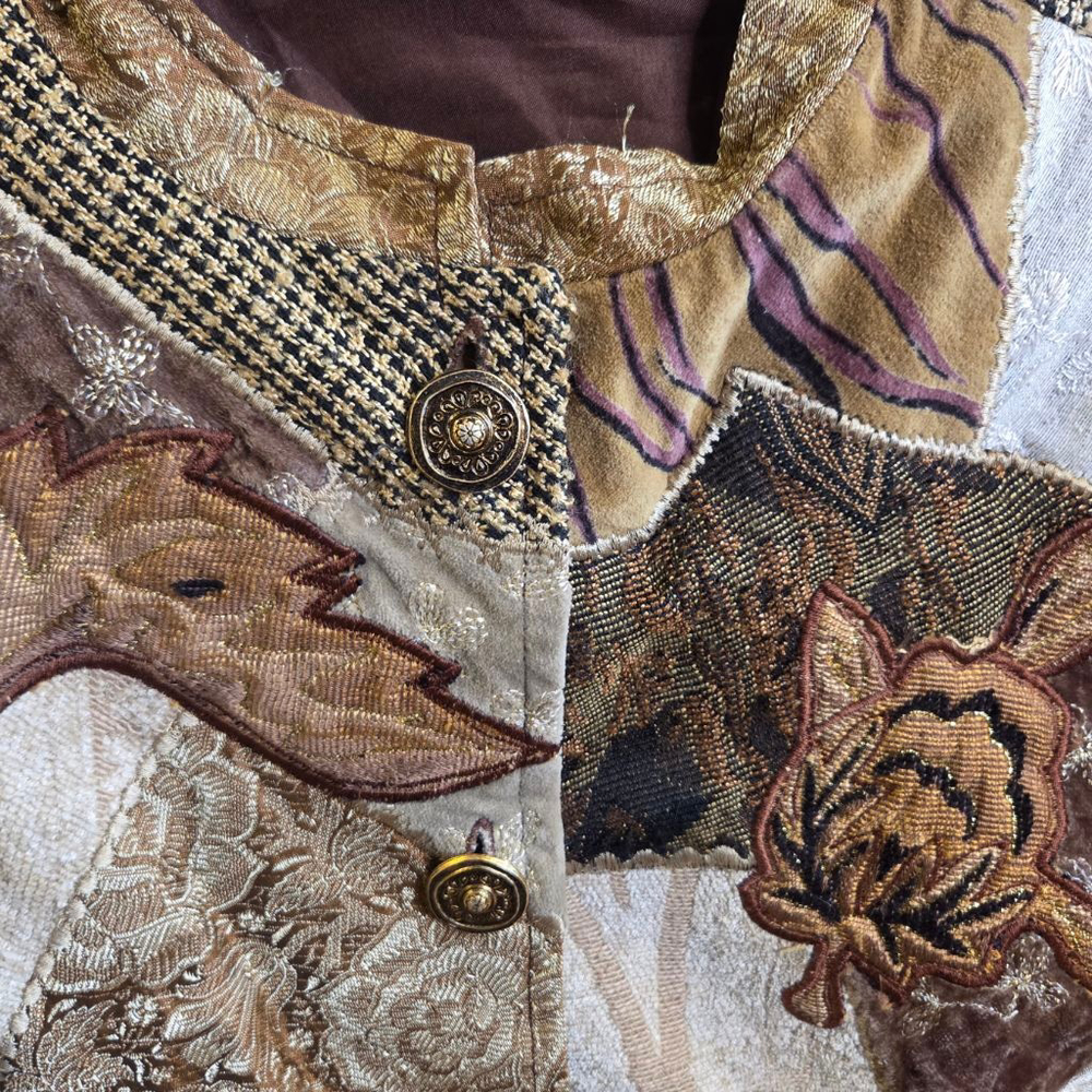 Indigo Moon Patchwork Jacket L Brown Beige - image 7